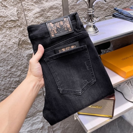 Dior Black Washed Denim Jeans with Oblique Leather Patch